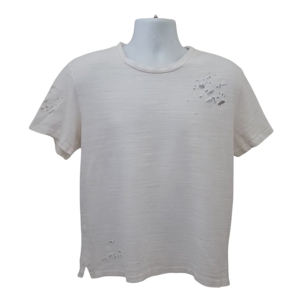 AllSaints ARCHIE Oversized Distressed White Cotton Crewneck Short Sleeve Tee XS